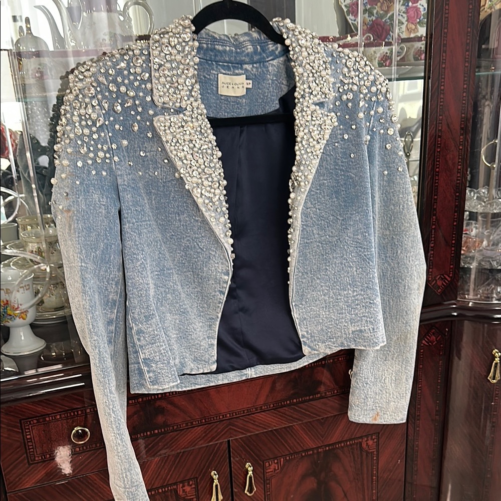 Alice + Olivia Blue and White Blazer with Embellishments
